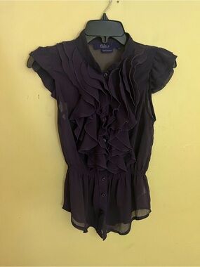 Miley Cyrus & Max Azria Women's Dark Purple Ruffle Front Blouse